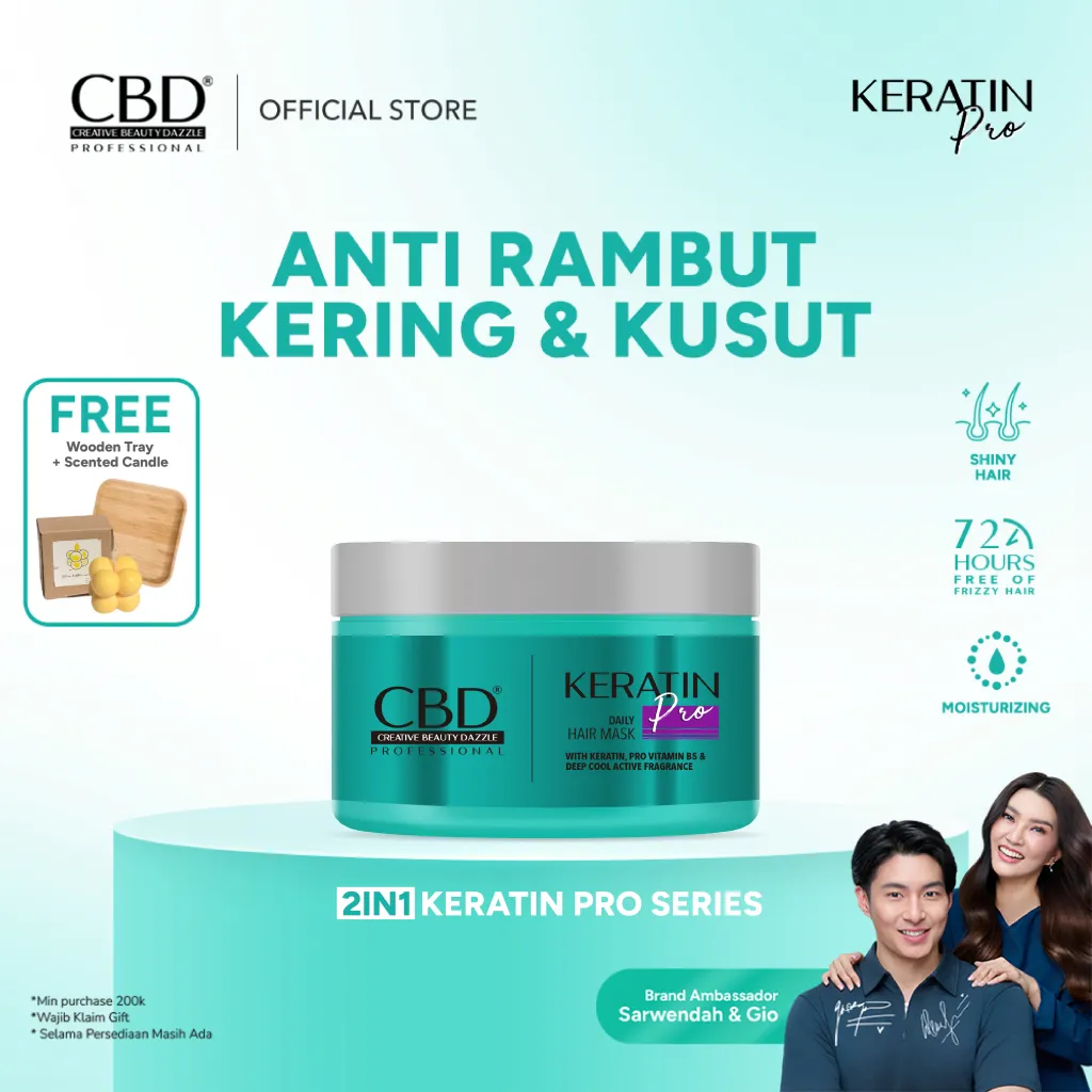 CBD Professional Keratin Pro Daily Use Hair Mask (Masker Rambut) 250gr | Perawatan untuk rambut anti kering dan kusut | Rambut rusak | Rambut bercabang | Rambut patah