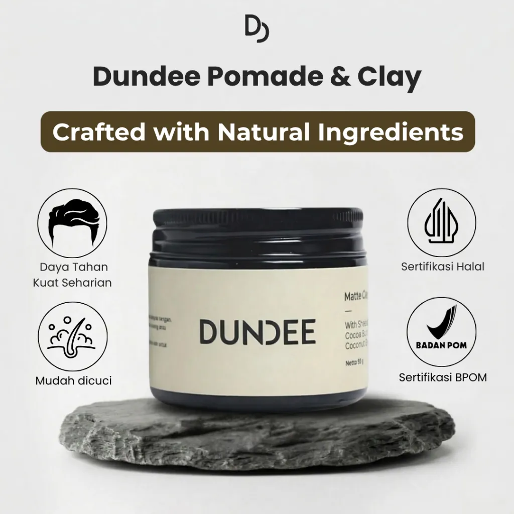 DUNDEE Matte Clay and Pomade - Natural Ingredients - Natural Look, Textured and Matte Finish/Classic Slick Wet Look - Volume dan Anti Lepek - Perawatan Rambut Pria - Men’s Hairstyling & Haircare Treatment - Bahan Alami
