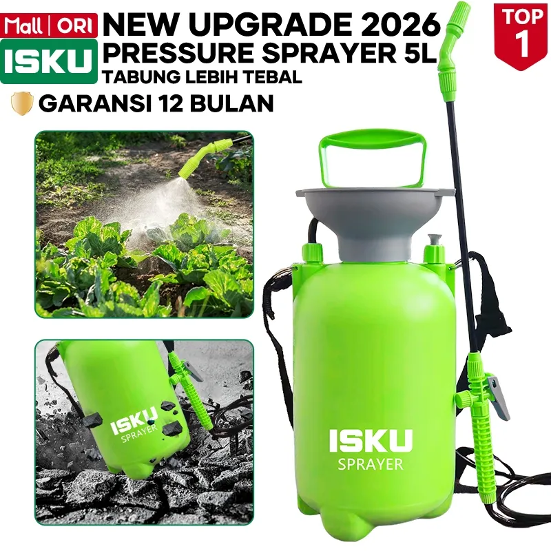 ISKU Pressure Sprayer 5 Liter Alat Semprot Air Tanaman Bunga Semprotan Burung Mandi Cairan Pembersih Disinfektan Tangki Pompa Manual Hand Sprayer Botol Siram Kebun Cuci Motor Mobil Kaca Plastik Tebal Nozzle Adjustable Anti Bocor Original Garansi