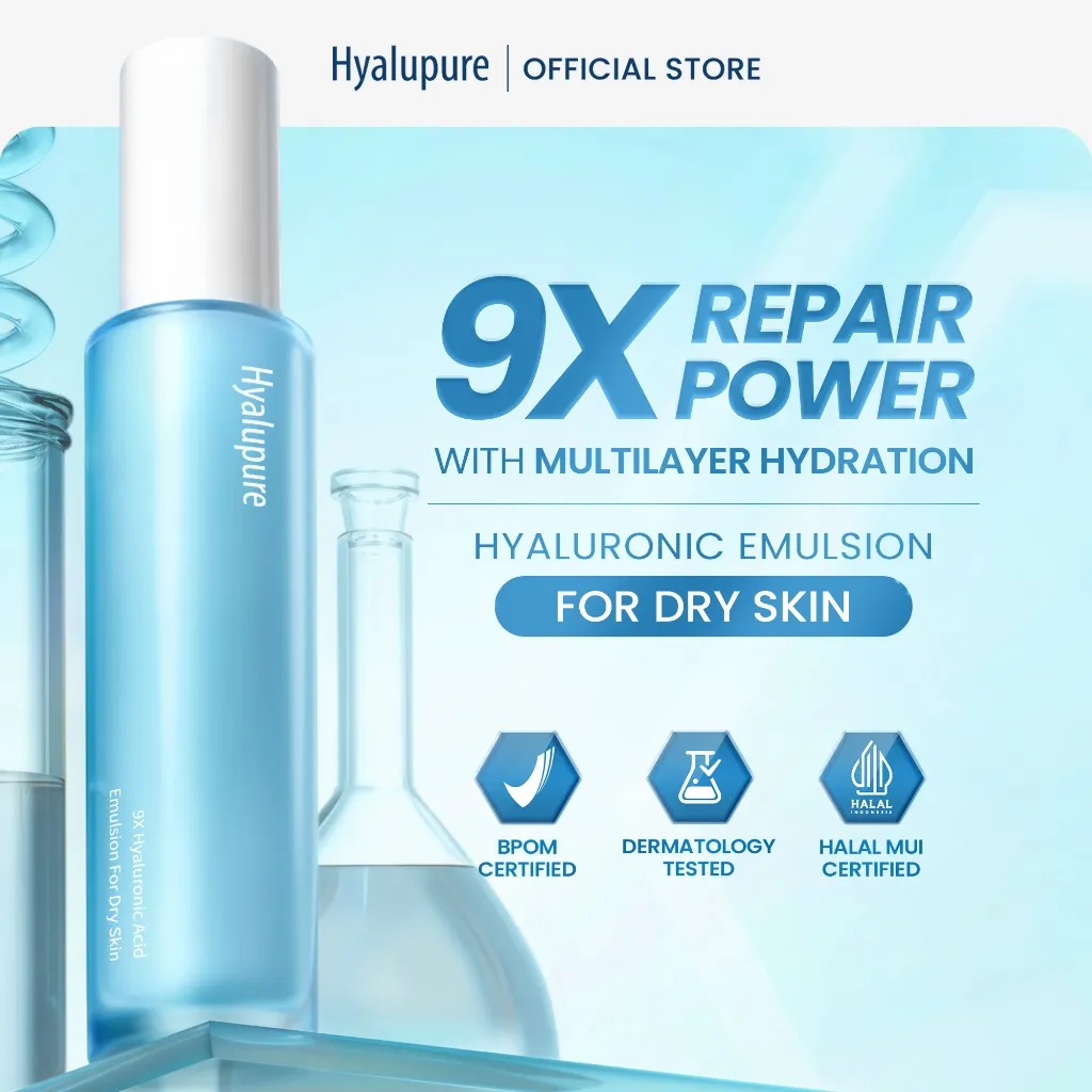 Hyalupure Emulsion for Dry Skin 9X Repair Power with Multilayer Hydration - Perawatan Kulit Kering Agar Lembab Kencang dan Sehat Menjaga Skin Barrier Kulit Wajah Terhidrasi dengan Baik
