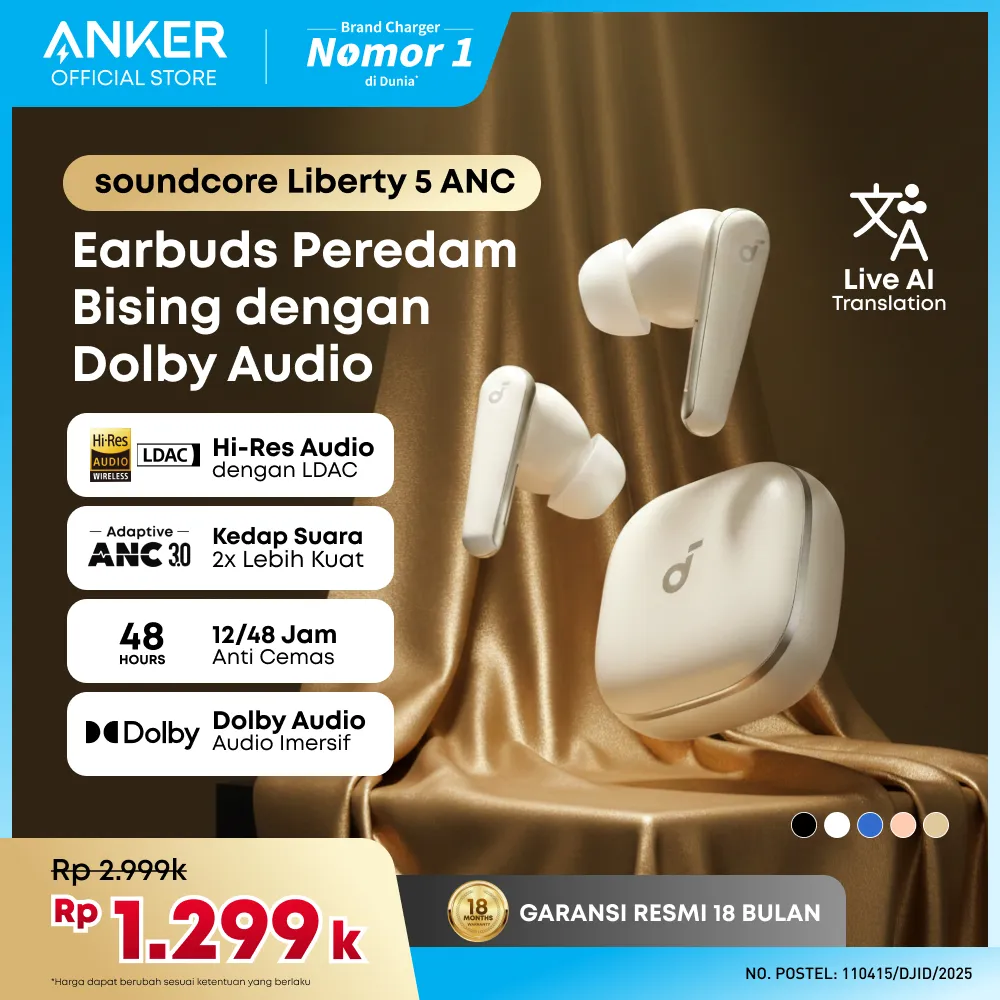 Soundcore Liberty 5 ANC by Anker, Noise-Cancelling Wireless Earbuds, 2x Stronger Voice Reduction, Real-Time Adaptive Noise Cancellation, Fast Charging, Dolby Audio, 6-Mic AI Clear Calls, Long Battery Life - A3957