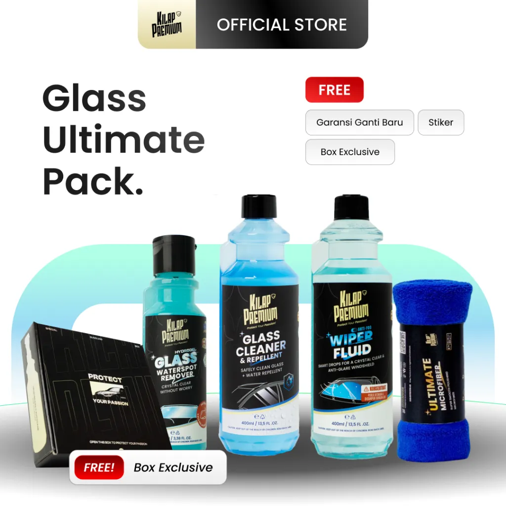 [PAKET HEMAT BELI 1 DAPAT 4] Kilap Premium Paket Perawatan Kaca Mobil Lengkap, Perawatan Kaca Mobil Anti Jamur Efek Daun Talas