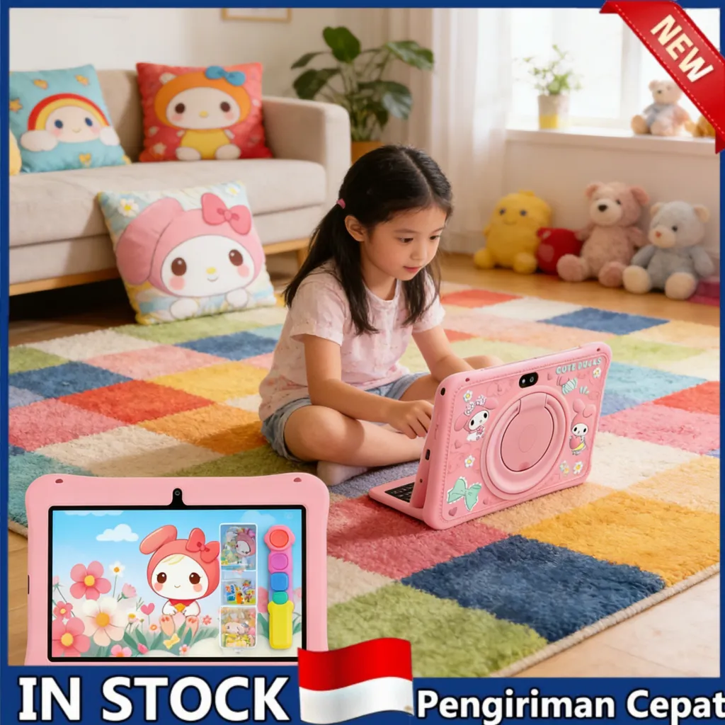 Tablet Anak Melodi 7" IPS | Tablet Edukasi Android 4GB+128GB Mainan Belajar Interaktif Hadiah Ulang Tahun Anak Perempuan Ready Stock