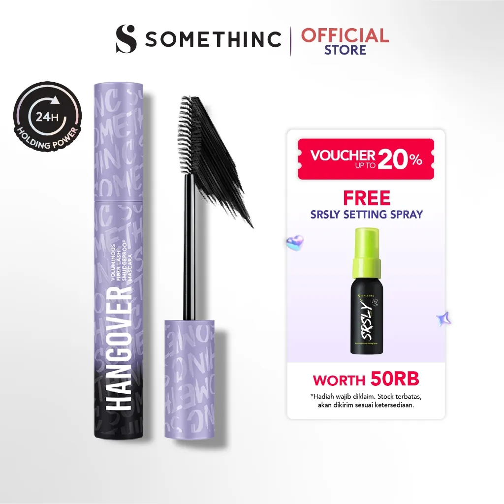SOMETHINC Hangover Voluminous Fiber Lash Smudgeproof Mascara - Waterproof Mascara, Tahan Lama, Dengan Efek Lashlift Instan yangTahan 24 Jam | Memberikan Volume Yang Ekstra Pada Bulu Mata Tanpa Terlihat Clumpy | Waterproof, Smudgeproof, Sweatproof