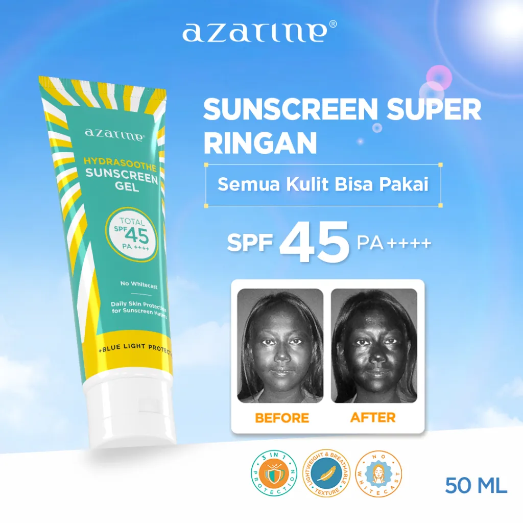 [GEL] Azarine Hydrasoothe Sunscreen Gel SPF45 PA++++ 50ml [LOLOS UJI INVIVO INVITRO] BEST SELLER Chemical Sunscreen Kulit Berminyak berjerawat