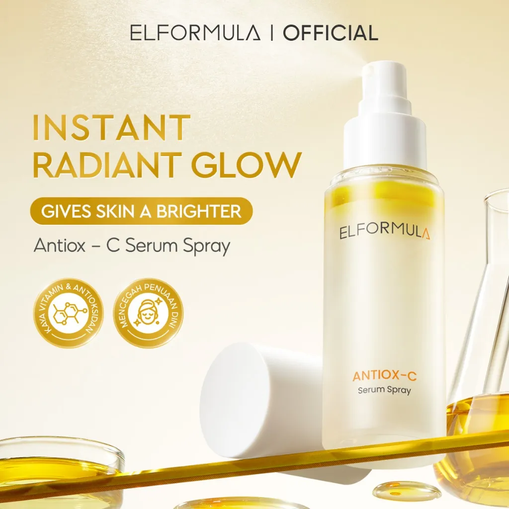 ELFORMULA Antiox-C Serum Spray - Spray Serum Kaya Vitamin & Fase Minyak Antioksidan Face Mist Primer Setting Spray untuk Instant Radiant Glow Wajah Pelembab Kulit Halus dan Lembab Glowing Booster Multifungsi Skincare Makeup Oil Control