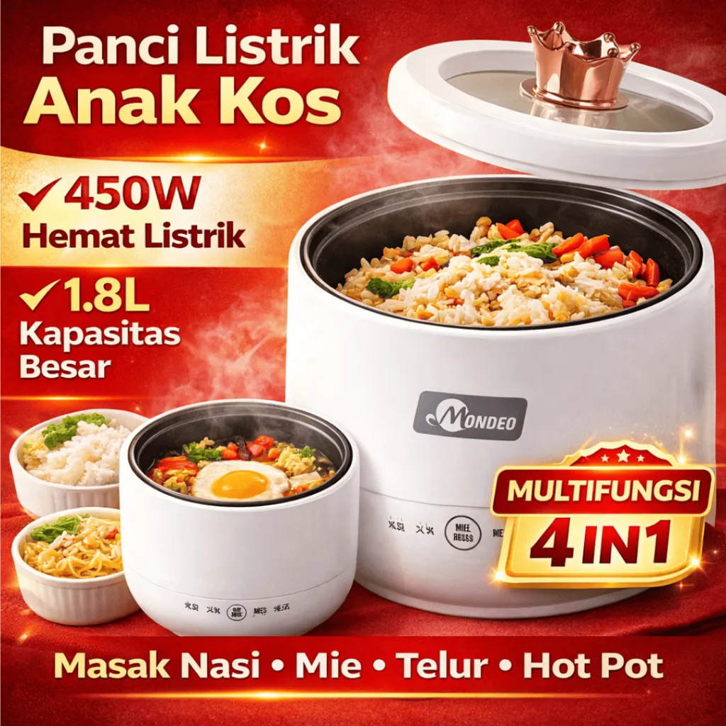 Panci Listrik Multifungsi Mini Rice Cooker 450W 1.8L Hot Pot Panci Listrik Anak Kos Masak Mie Telur