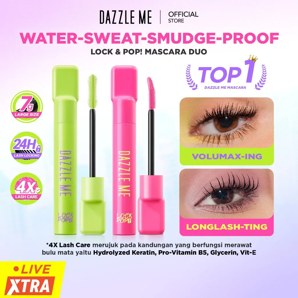 [BPOM] DAZZLE ME Lock & Pop! Duo Mascara Series VoluMAX-ing and LongLASH-ting Mascara Smudgeproof Transferproof Waterproof Maskara Longlasting Tahan Lama 24 Jam Hasil Akhir Lentik