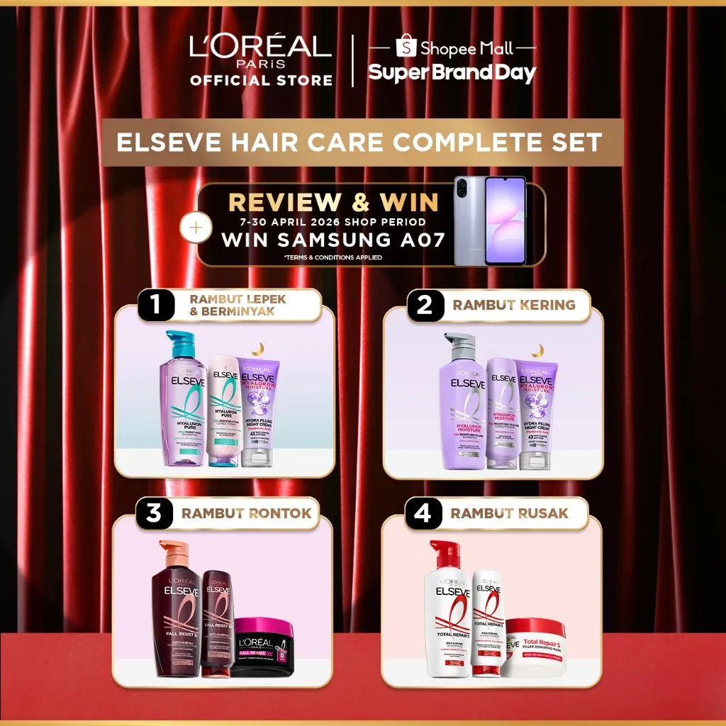 [PAKE HEMAT 3PCS] Elseve Hair Care Complete Set | Shampoo, Conditioner, Hair Mask | Perawatan Rambut Kering, Rontok, Rusak, Lepek & Berminyak | Hair Treatment for Dry, Damaged, Hair Loss, Greasy, Oily | Hyaluronic Acid | Salicylic Acid