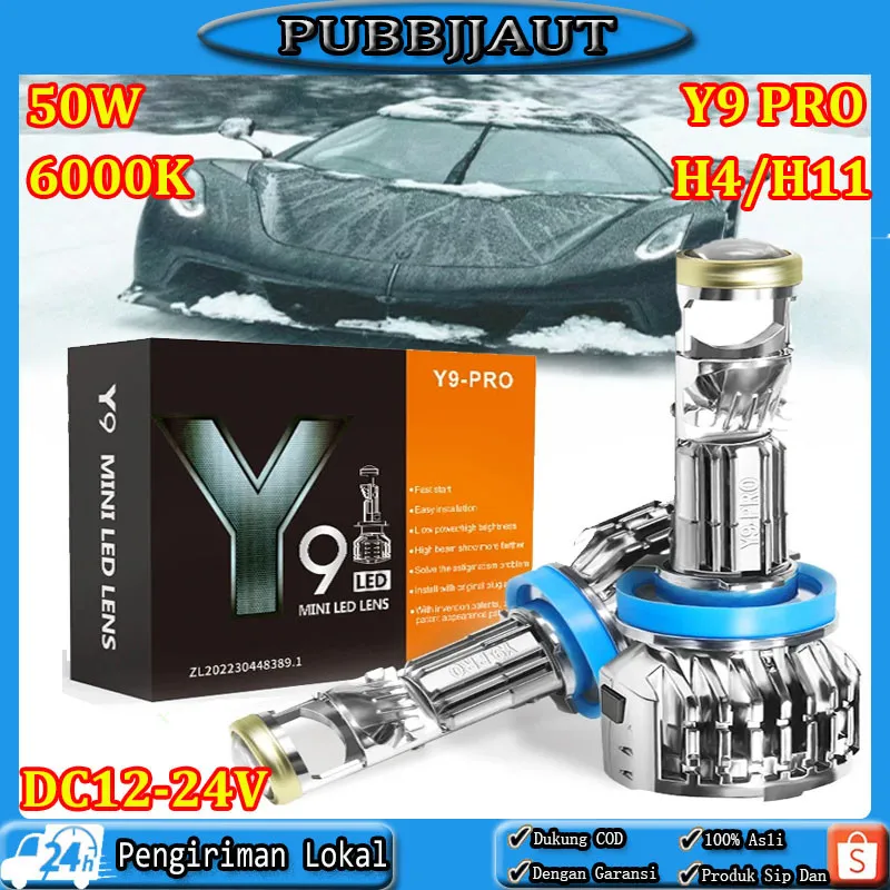 Sepasang 2PCS Y9 Pro Mini Projector H4 Lampu Led Mobil H11 aes 50 Watt Lampu Led Y7d H4 Original Fog Lamp Mini Projector Lens Lensa Motor Mobil Headlight Headlamp-Sepasang Lampu LED Mobil Dan Motor Dengan Kipas Angin Super Bright