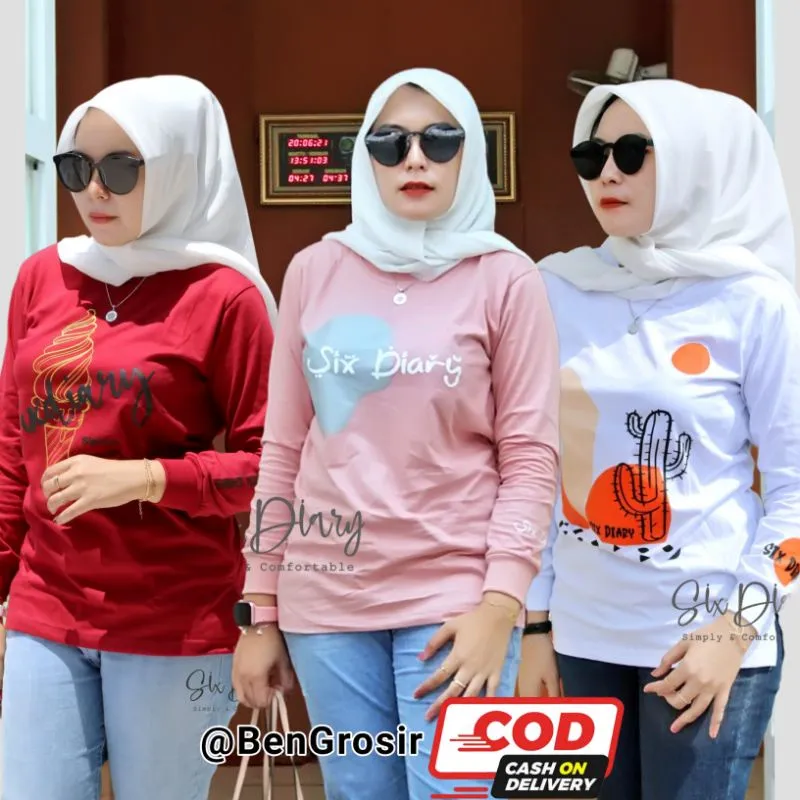 Six Diary Official  Atasan Wanita Motif Kekinian Fashion Wanita Kaos Lengan Panjang Wanita Original