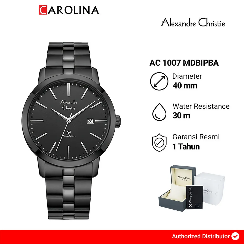 Jam Tangan Pria Alexandre Christie Primo Steel AC 1007 MDBIPBA Black Dial Black Stainless Steel Strap