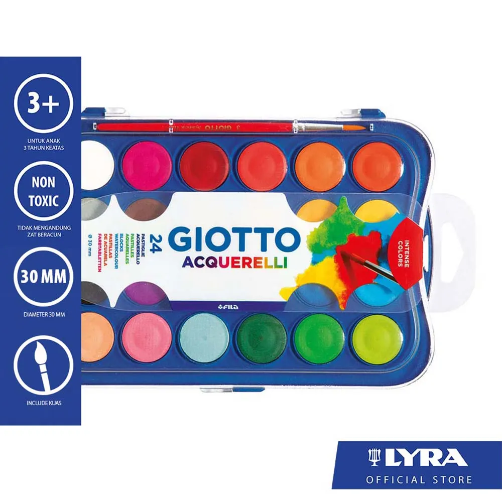 Giotto Cat Air / Watercolor Blocks 30mm 24 Warna Bonus Kuas - Warna Cerah, Mudah Dibawa & Praktis