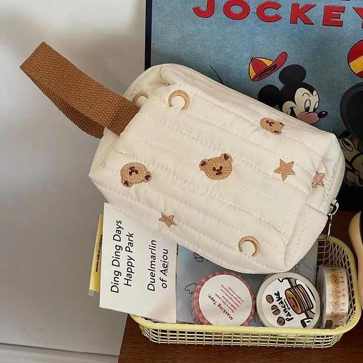 Pouch beruang lucu style korea / tas pouch multifungsi serbaguna anak bayi / travel organizer makeup kosmetik tempat pensil motif dengan tali jinjing PO45