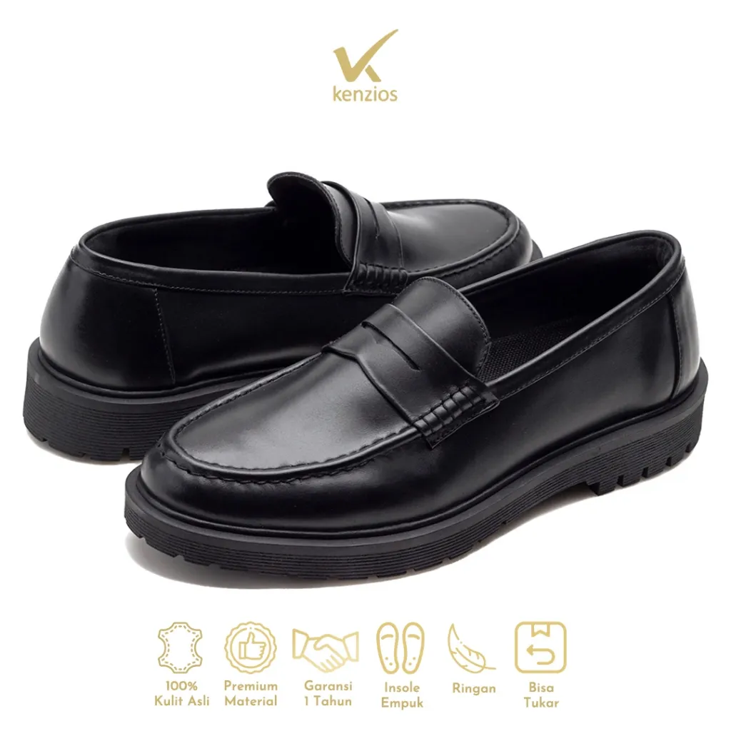 Kenzios Sepatu Formal Pria Kulit Asli Karn Black Series