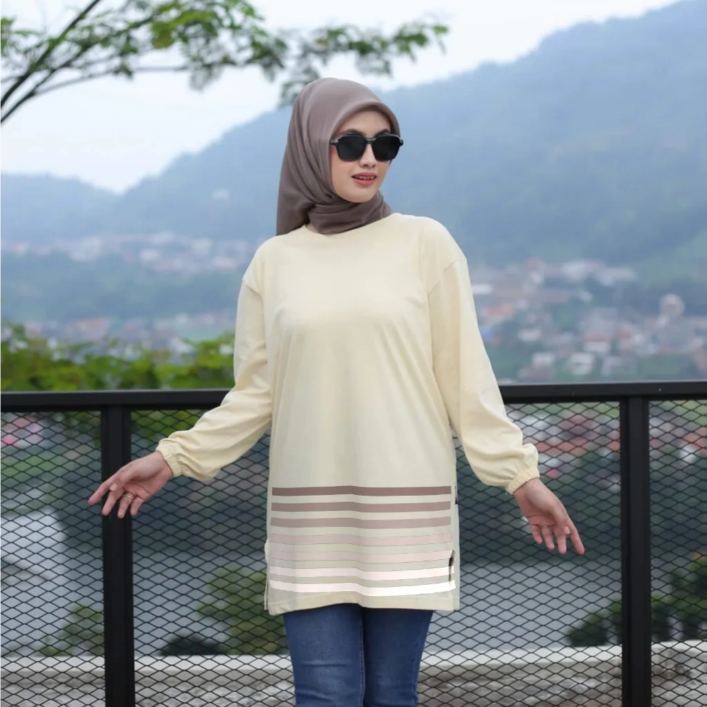 Forever Kaos Oversize Wanita Lengan Panjang Kerut Bahan Cotton Combed 24s Premium motif salur