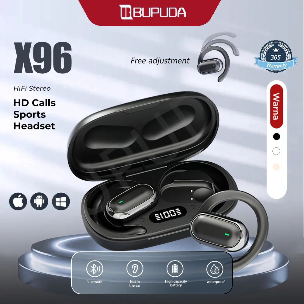 100% Original BUPUDA X96 OWS Headset Bluetooth 5.3 Open Noise Reduction Headphone Yang Dapat Diputar 130° Long Battery Life Sports Earphone With Microphone