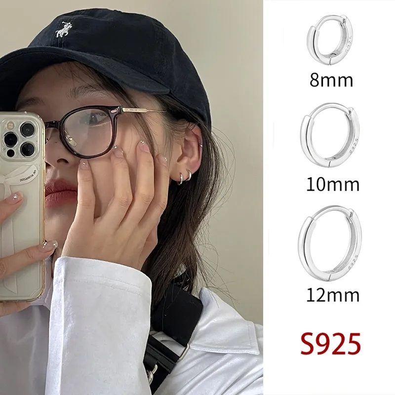 Ear Partner Anting gadis hoop polos perak 925 Gaya baru 2026 Temperamen yang elegan anting pria