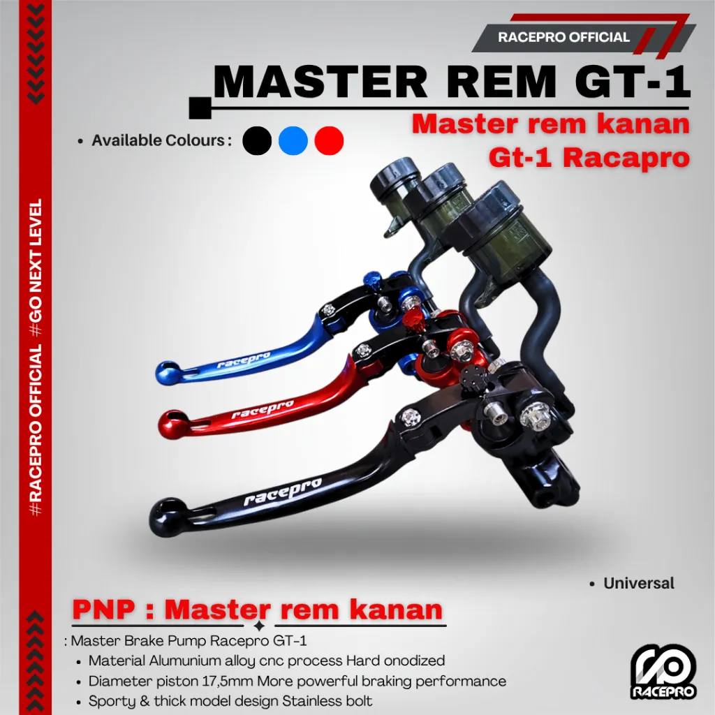 MASTER REM RACEPRO GT1 MASTER BRAKE PUMP GT1 MASTER REM KANAN RACEPRO GT1 SET KOPLING KIRI GT1