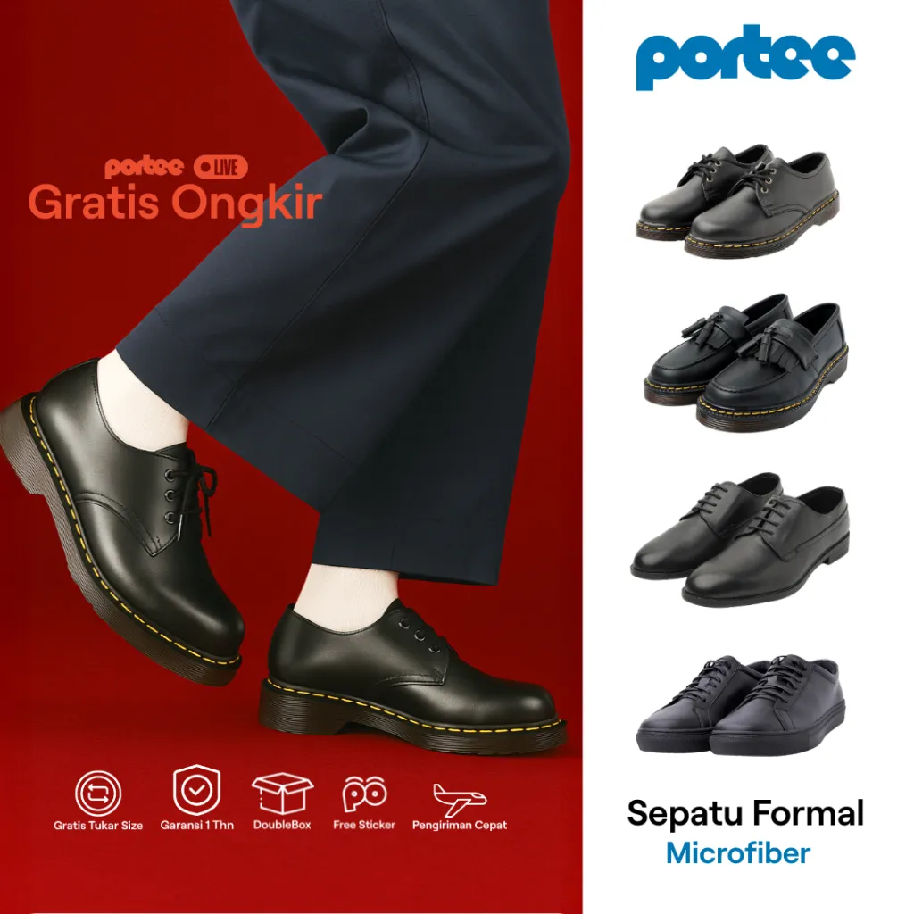 Sepatu Formal Hitam Portee – Pantofel & Boots Pria | Sepatu Kerja Kondangan | Sepatu Kulit Sintetis