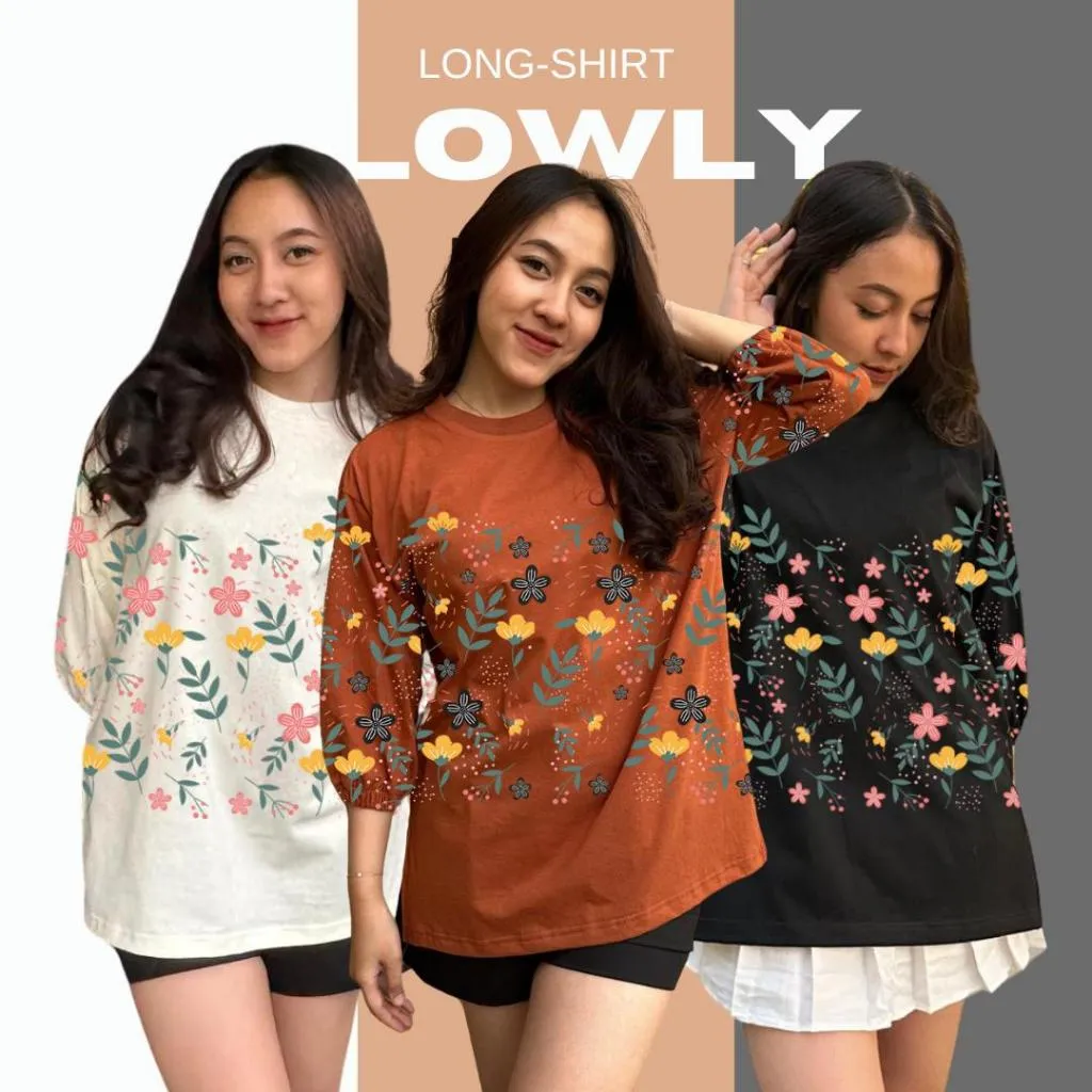 COTTON STORIES Blouse Kaos Motif Bunga Bahan Adem Cotton Combed 24s Model Lengan 7/8 Atasan Wanita