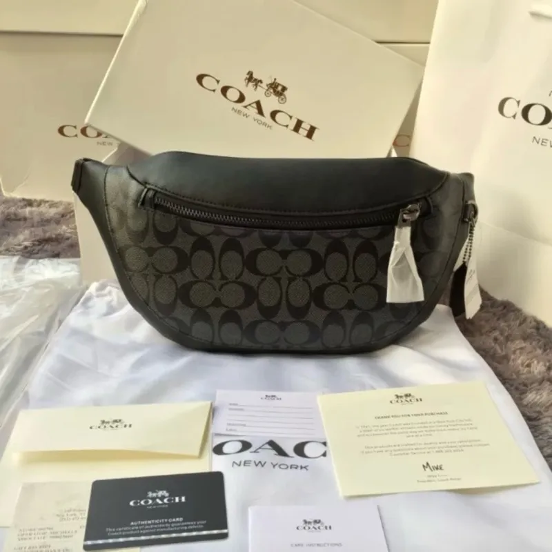 Warren Belt Bag in Signature Canvas F78777 Waistbag Pria Hitam with Metal Clip FULLSET