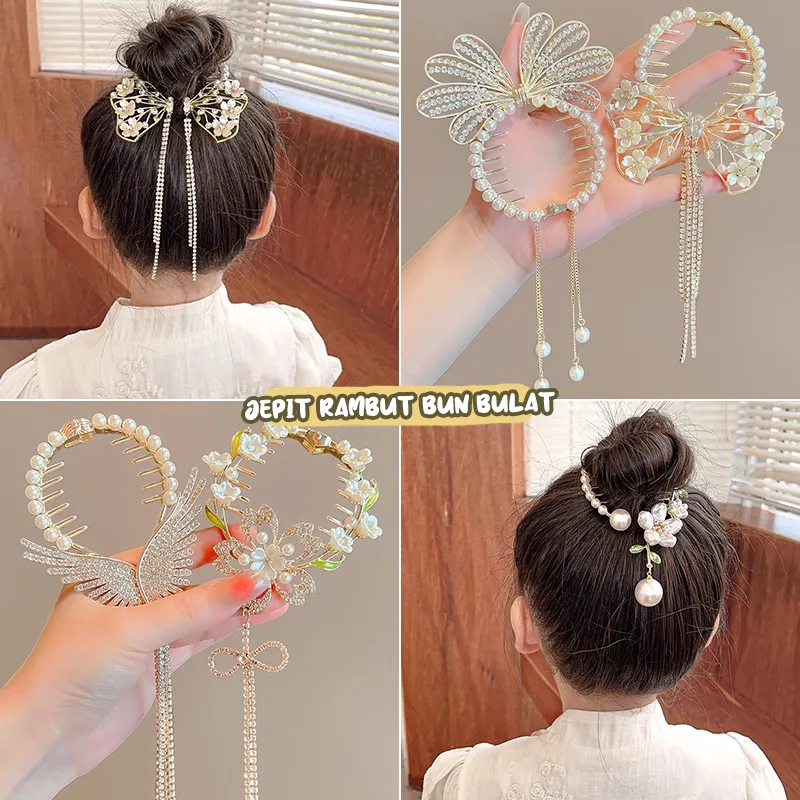 ROVEDCITY Jepit Rambut Anak Perempuan Bergaya Elegan Jepit Rambut Korea Pengikat Rambut Bun Aksesoris Kepala Untuk Menata Rambut