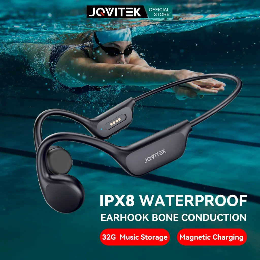 (2025 New Technology) JQVITEK Sports Earphones Bluetooth Swimfree BC81 Open Ear 2 Waterproof IPX8 Bone Conduction Enhanced Power Wireless Bluetooth 5.4 Air Conduction Sports Earphones
