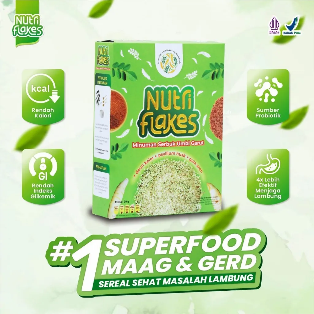 [TERLARIS] Nutriflakes - Minuman Serbuk Umbi Garut ASLI 100% - Efektif Atasi Asam Lambung, Maag, Gerd, dan Gangguan Pencernaan