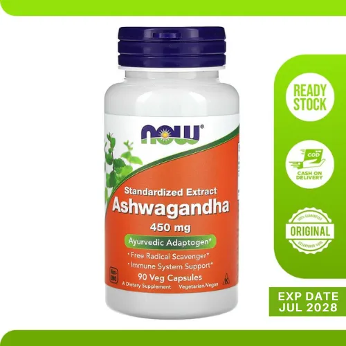 Vitamin Suplemen Ashwagandha 450 mg Now 90 Veggie Kapsul - Stress Anxiety Boost Energi Otak Sehat