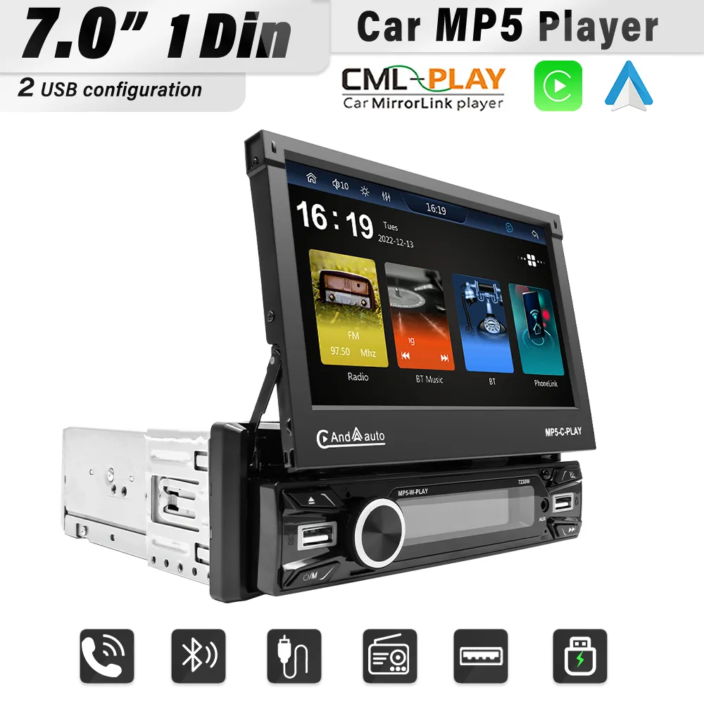 ✨REAKO✨7 Inci Pemutar MP5 Multimedia Video 1Din dengan Android Auto & CarPlay Nirkabel, Layar Sentuh yang Dapat Ditarik Kembali, Mirror Link, dan Fitur Bluetooth/FM/USB/AUX untuk Mobil