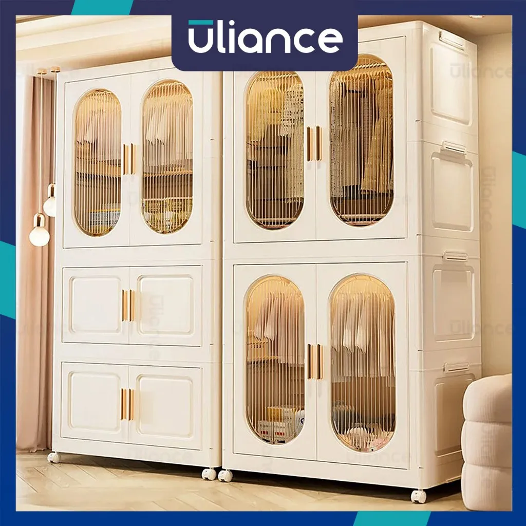 [55-90cm Besar] ULIANCE Lemari Baju Bayi Anak Plastik Lemari Pakaian Estetik Minimalis Dengan Roda