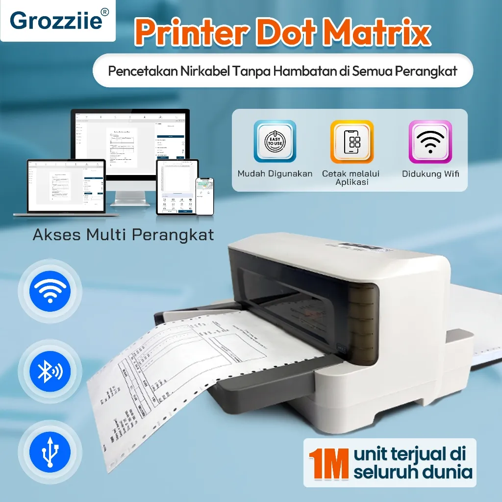 GROZZIIE Printer Dot Matrix | Bluetooth & WiFi | Cepat 150cps | Catatan, Pengiriman & Inventaris