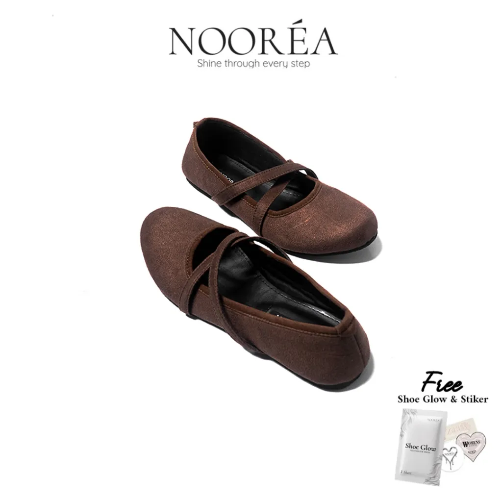 NOOREA  - Sepatu Wanita Lilianne Brown | Flatshoes Wanita |  Sepatu Balet | Sepatu Casual Wanita Suede