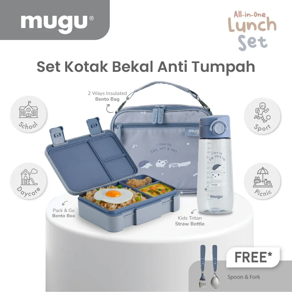 mugu Kotak Bekal Anak Set Kids Complete Lunch Set New Anti Bocor Food Grade
