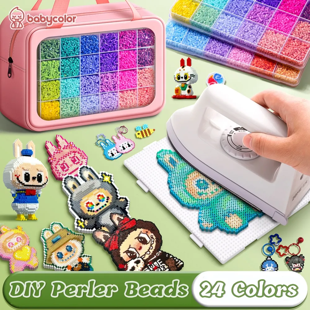 BABYCOLOR 28000PCS DIY Perler Beads Keychain Set Perler Fuse Beads Set DIY Gantungan Kunci Set Lengkap