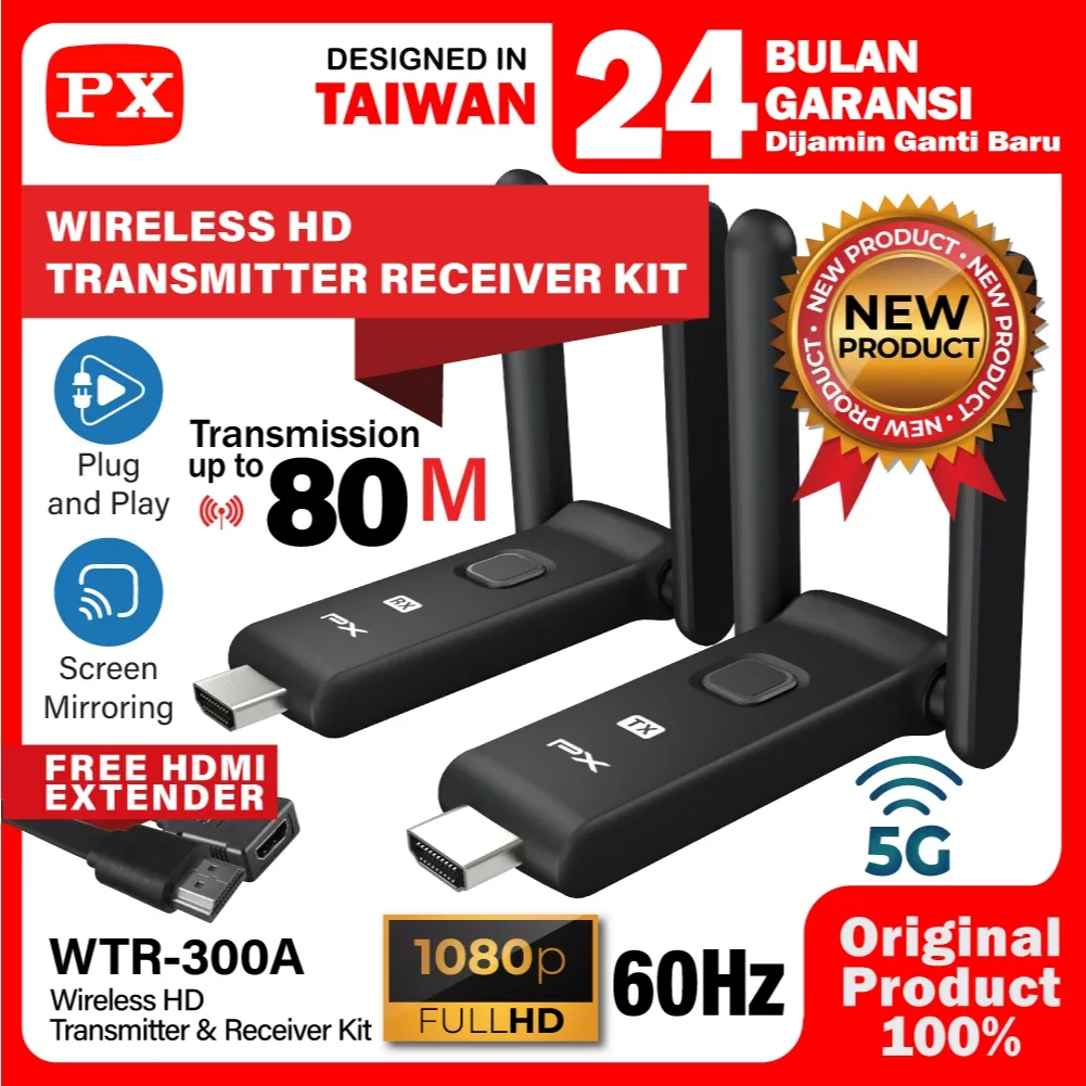 Wireless HDMI Transmitter Receiver Audio Video Display Stick Laptop Smartphone 80 meter PX WTR-300A
