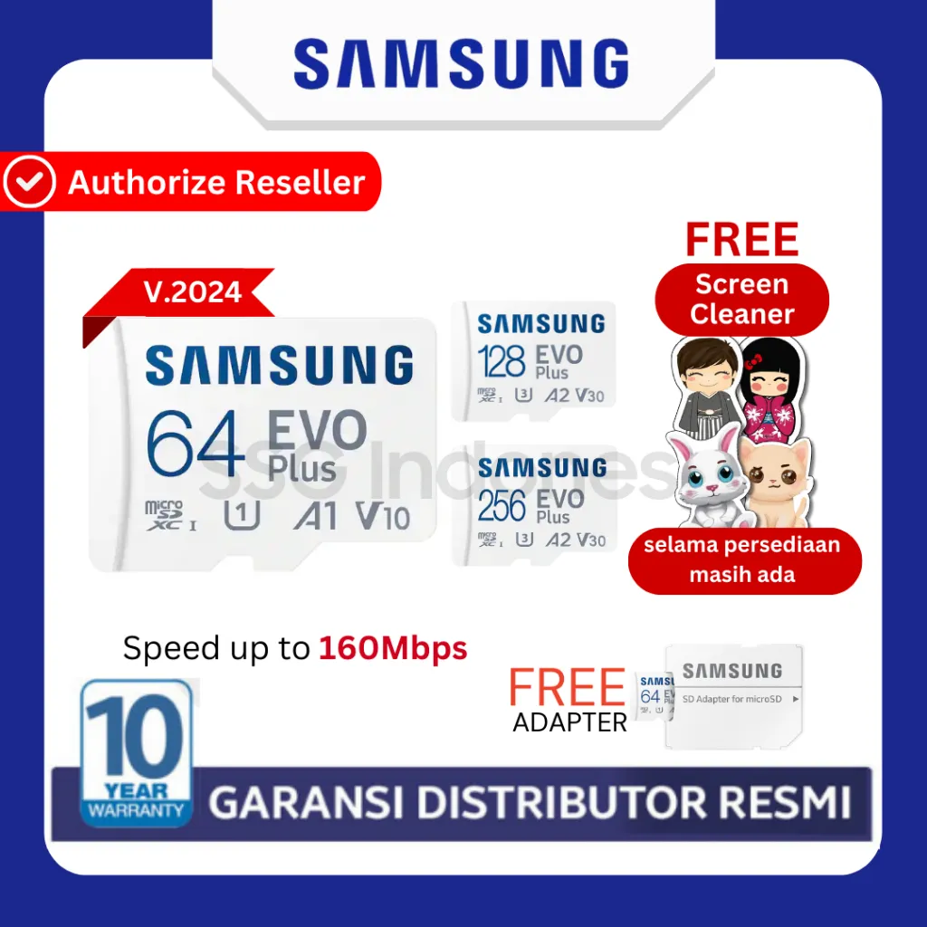Samsung Micro SD Evo Plus 64GB / 128GB / 256GB / 512GB Memory MicroSD Kartu Memori HP Card Class10 Garansi 10thn