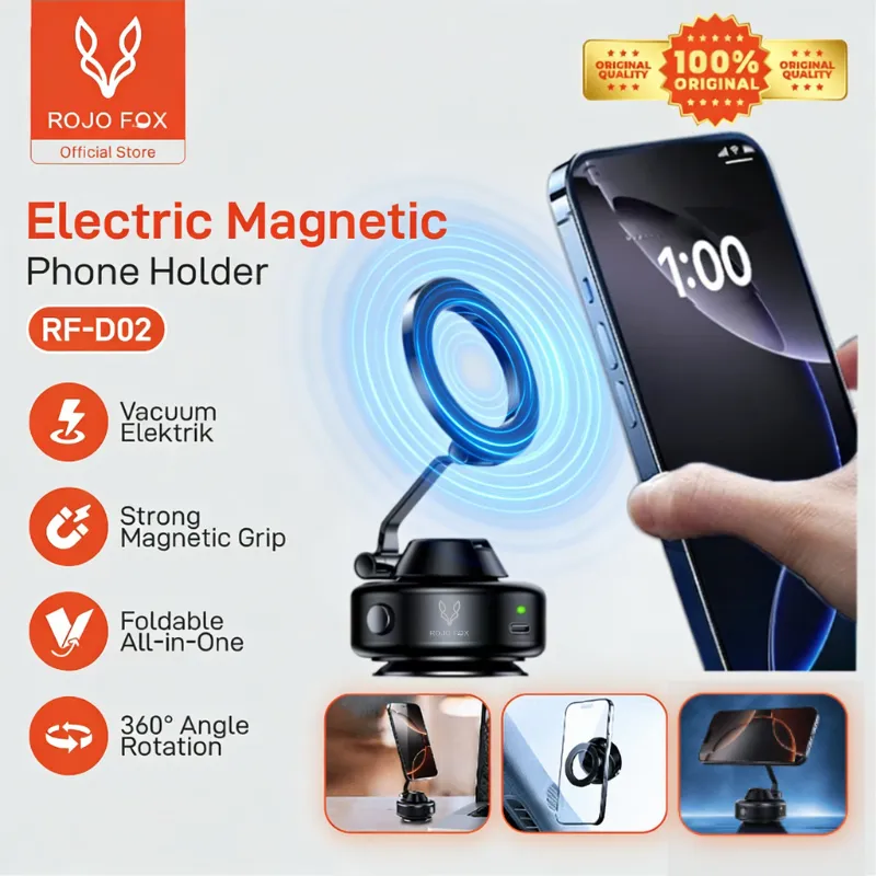 [Ready COD] Stand HP Mobil Otomatis Vacuum Elektrik + 360° Rotasi & Lipat Hisap Kuat, Car & Meja, HP 4-8 Inch Rojo Fox RF-D02/RF-D03
