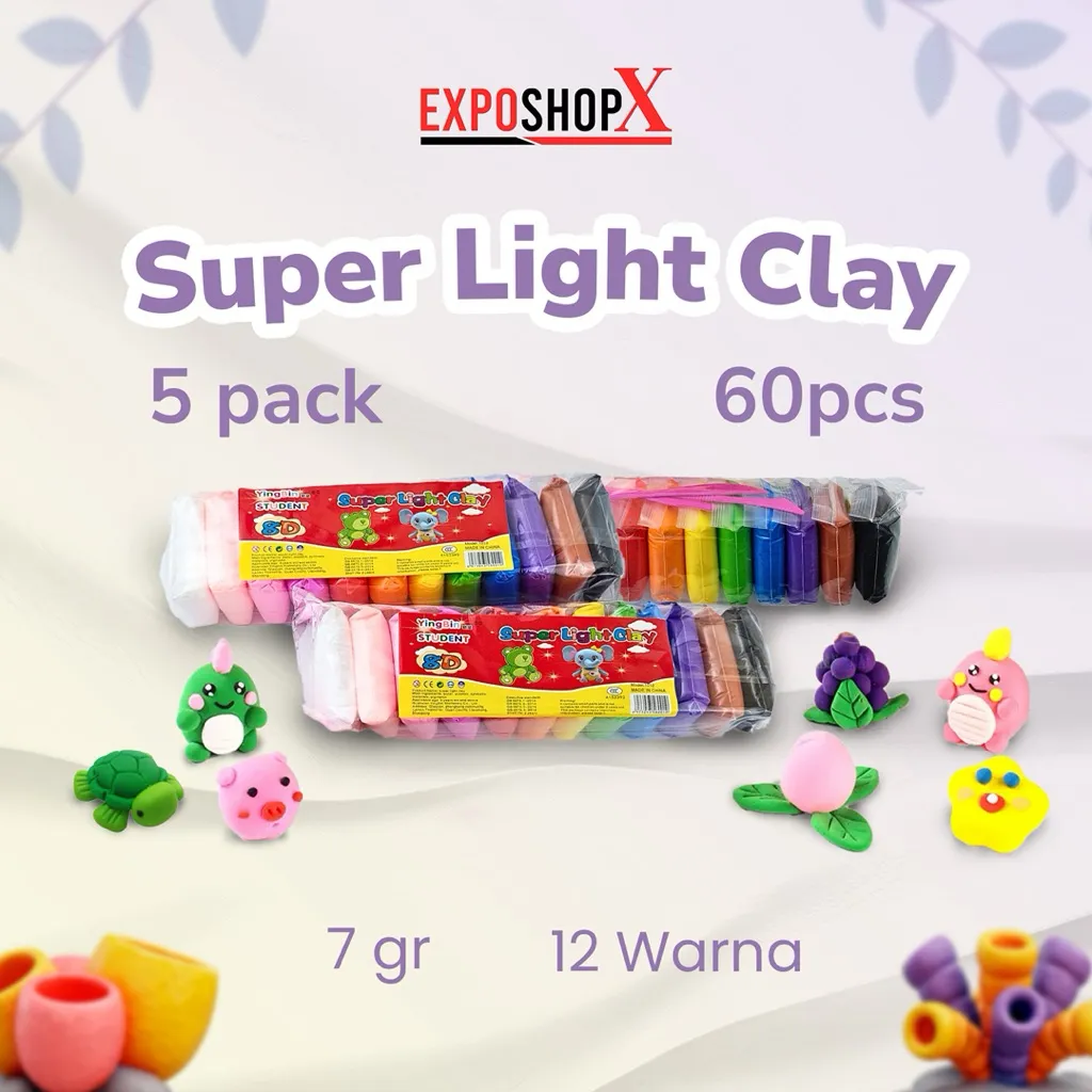 5 PACK Clay Mainan Anak Isi 60pcs/ Mainan Edukasi Lili Anak / Polymer Clay 60 pcs
