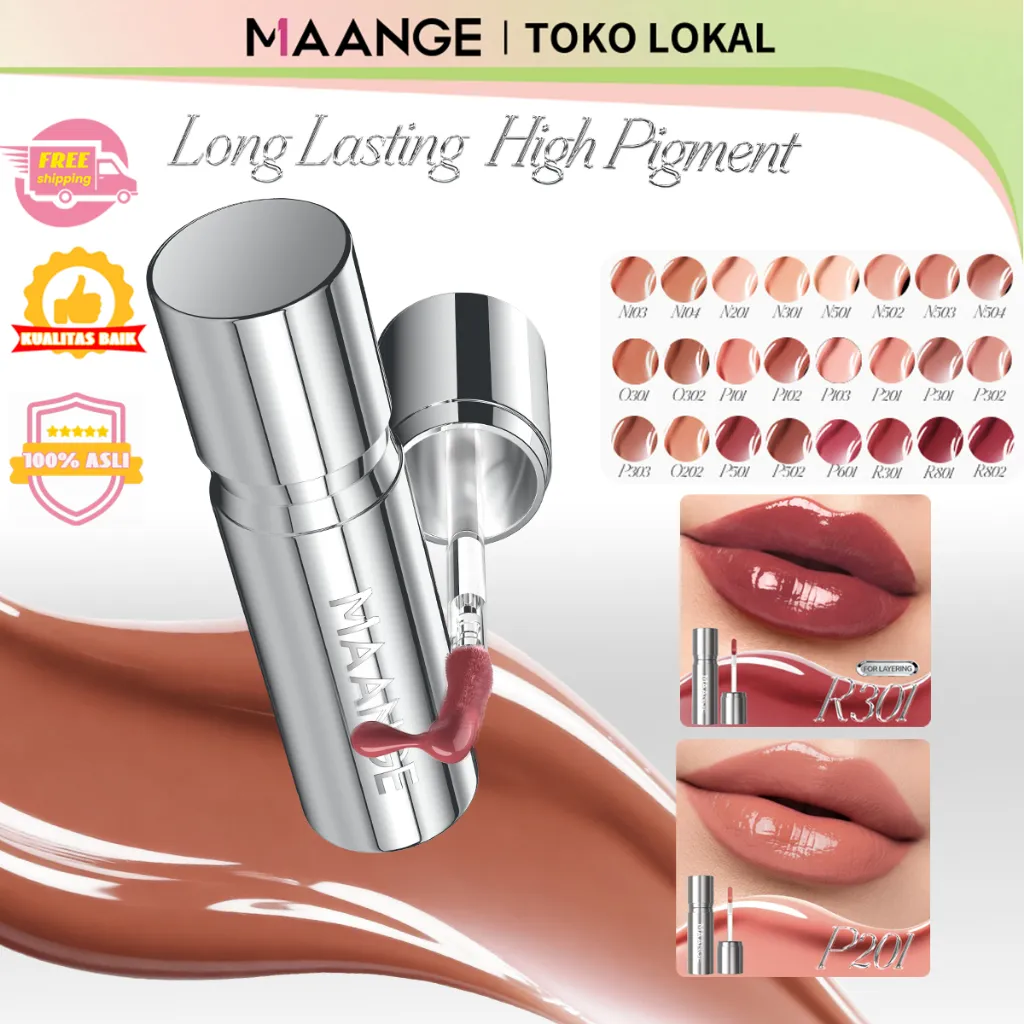 MAANGE Glasting Stain Lip Tint 24 Shades – Full Coverage untuk Bibir Gelap, Satin Lock Technology, Waterproof, Non-Sticky, Anti Transfer & Melembapkan Sepanjang Hari