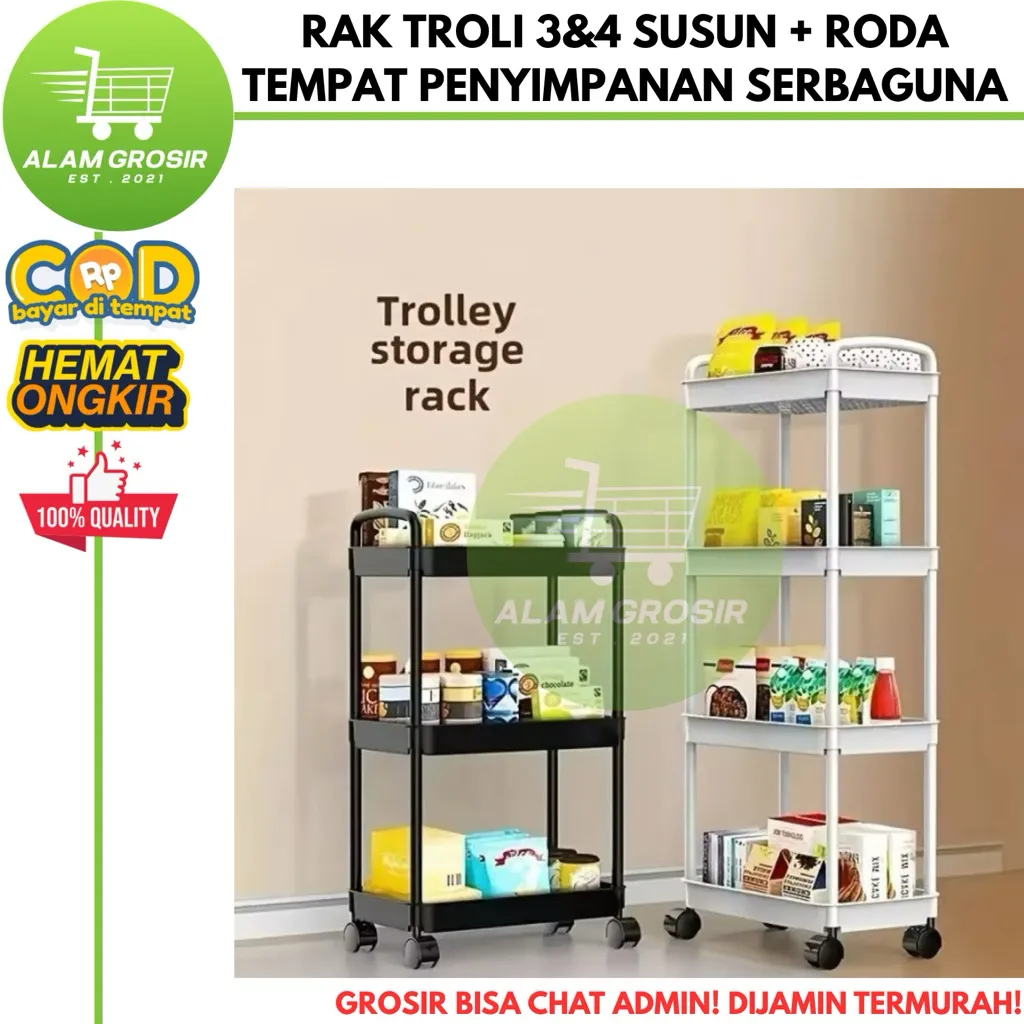 [AG] Rak Troli Susun Dorong 3 4 Susun / Trolley Plastik Serbaguna / Rak Yeye / Rak Serbaguna / Tempat Penyimpanan Peralatan Dapur Kamar Mandi Ruang Tamu 4 Tingkat Serbaguna / Rak Dapur Serbaguna
