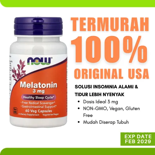 Suplemen Vitamin Tidur Nyenyak Now Foods Melatonin 3 Mg 60 Capsules