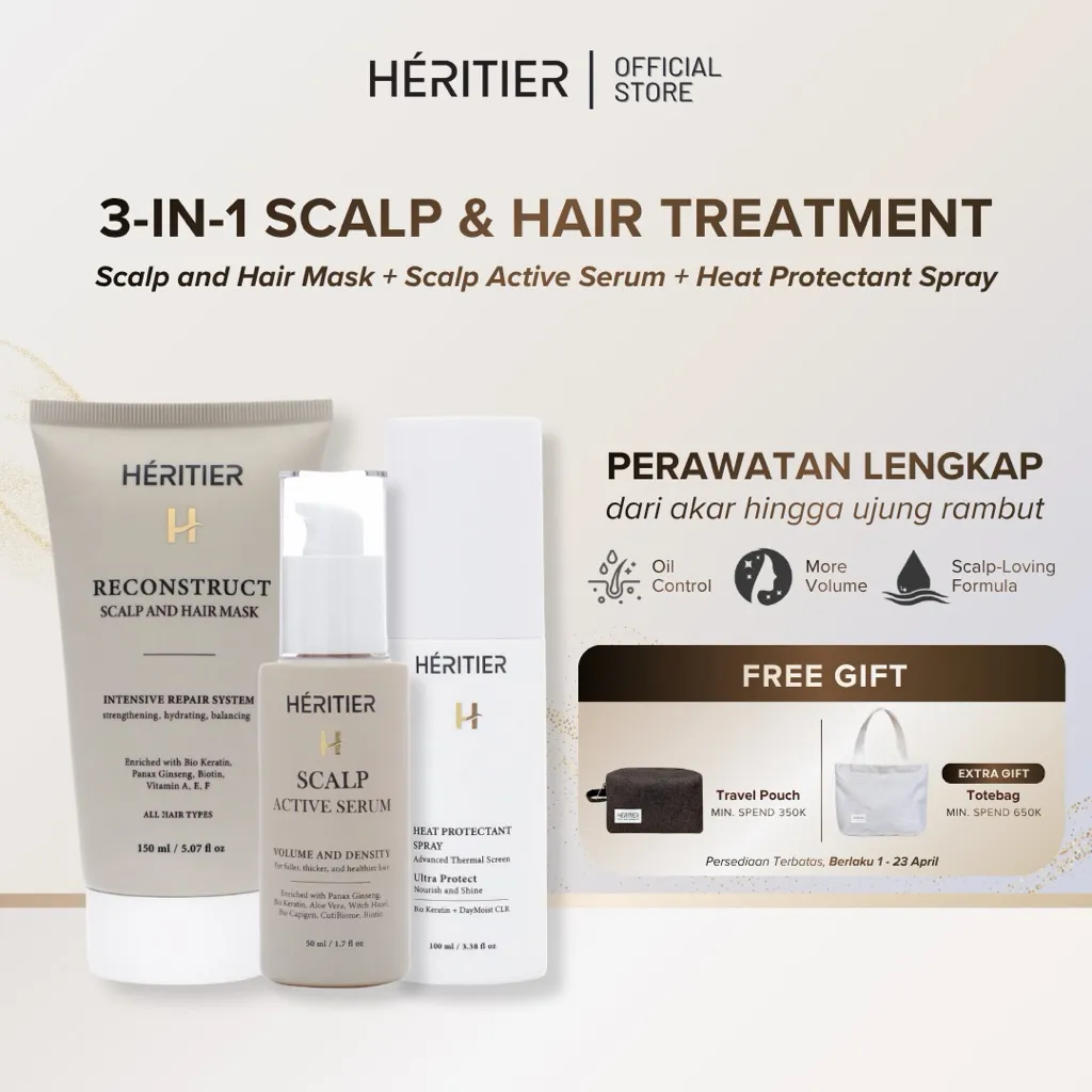 [BUNDLE 3 IN 1] Heritier Scalp Active Serum + Scalp and Hair Mask + Heat Protectant Spray