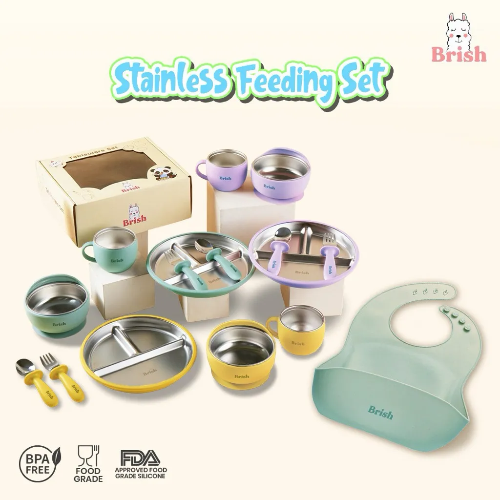 6 IN 1 Stainless Feeding Set - Brish - SUS 304 | Perlengkapan Mpasi Anak | BPA Free | Include Packaging Box