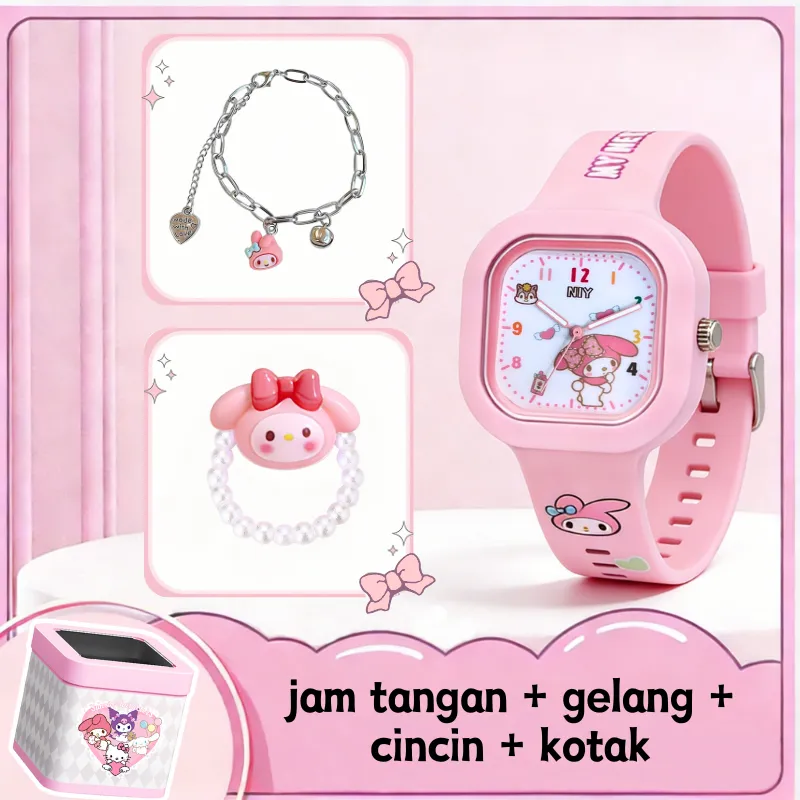 Jam tangan anak anak perempuan dengan gelang dan kotak Jam Tangan Kasual Wanita Korea Bonus Gelang