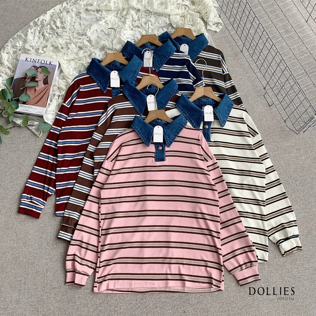 Dollies | ONEZA IVORY BUTTER FORWARD STRIPES BLOUSE | L.DADA 108CM -P.BAJU 66/70CM | ATASAN KAOS