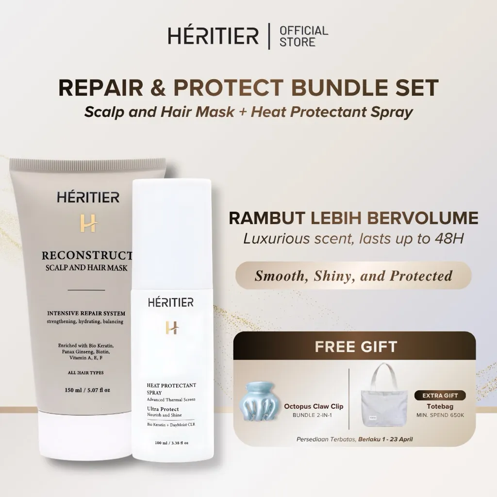 [BUNDLE 2 IN 1] Heritier Heat Protectant Spray 100ml + Reconstruct Scalp and Hair Mask 150ml