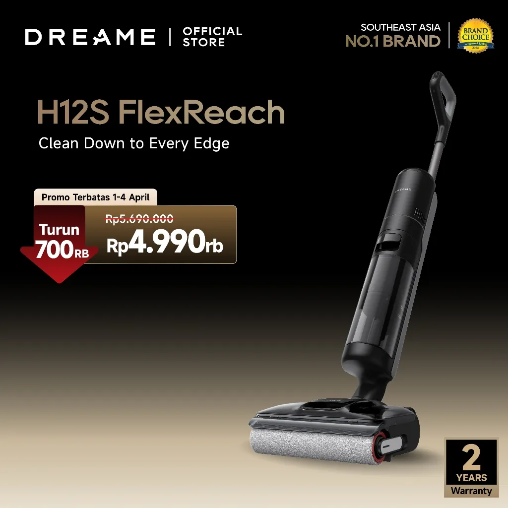 Dreame H12s FlexReach Wet & Dry Cordless Vacuum Cleaner | 100% Tangle Free | 90°C Hot Water Wash 2 Years Warranty