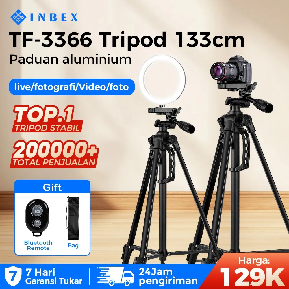 INBEX TF-3366 133CM Tripod Remote Tripot handphone Photography Kamera cellphone 133CM Tripod Camera vlog